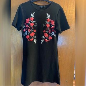 Short Sleeve Floral Black Dress